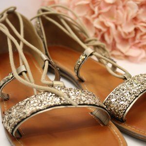 American Eagle Gold Glitter Flat Sandals